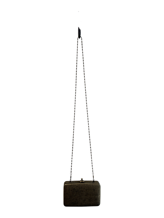 No Brand Black & Bronze Leather & Brass Snap Closure Rectangle Color Block Bag Black & Bronze / Mini