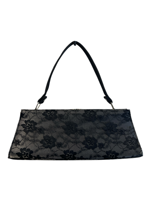 No Brand Black Lace Overlay Top Handle Silver Hardware Feet Snap Closure Bag Black / Small