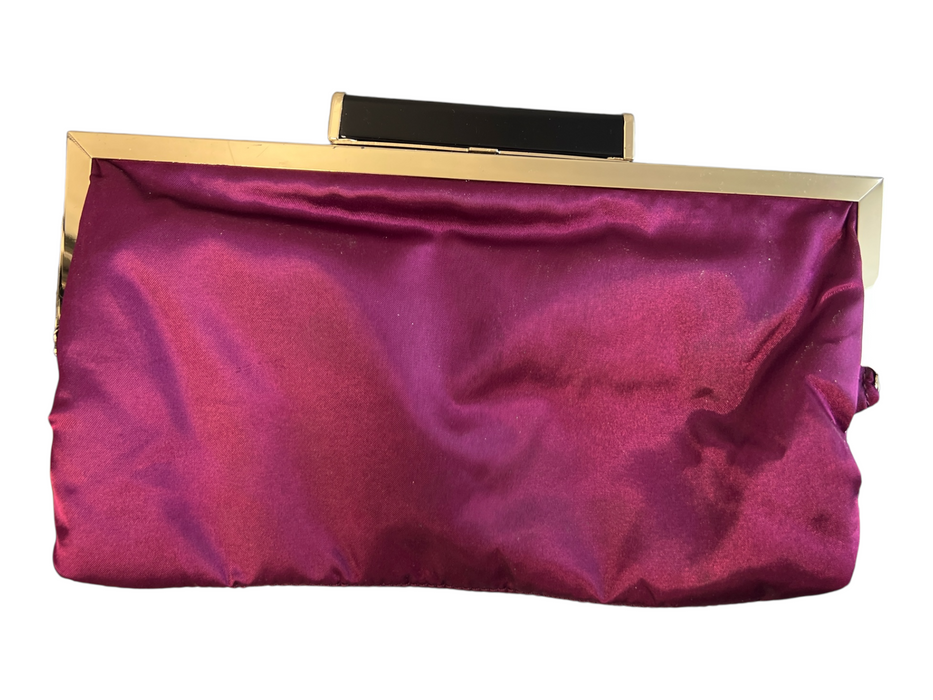 Melie Bianco Maroon Satin Grommet Detail Gold Hardware Chain Strap Clutch Bag Maroon / Small