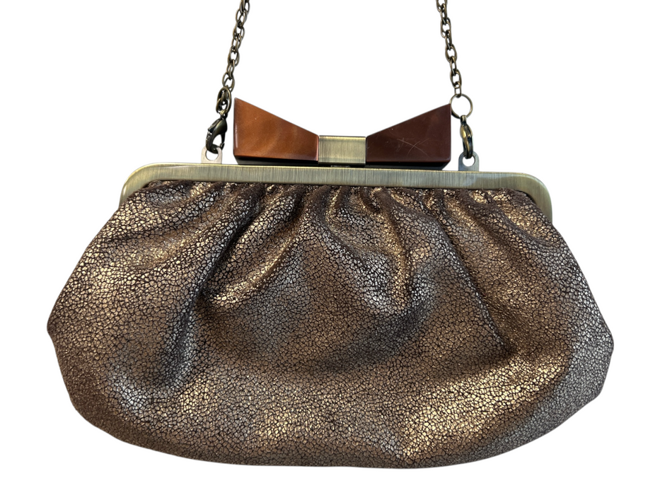 Sondra Roberts Gold & Bronze Leather goldtone hardware Crackled Clutch Bag Gold & Bronze / Sm & Med