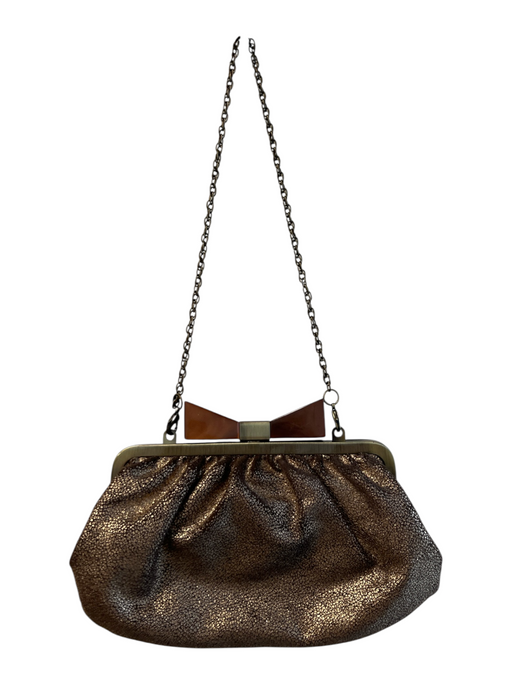 Sondra Roberts Gold & Bronze Leather goldtone hardware Crackled Clutch Bag Gold & Bronze / Sm & Med