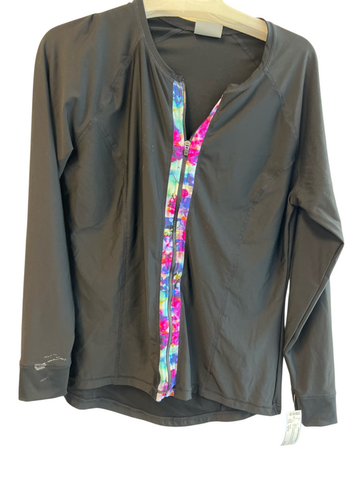 Athleta Size 12/14 Black Nylon Blend Round Neck Front Zip Long Sleeve Jacket Black / 12/14