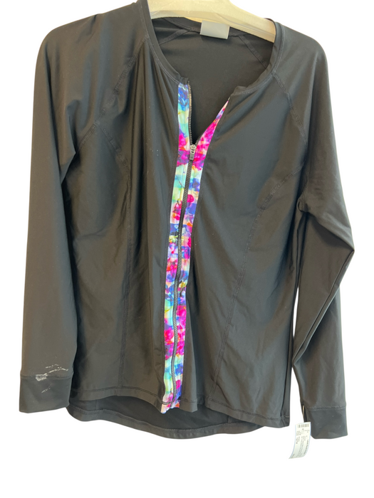 Athleta Size 12/14 Black Nylon Blend Round Neck Front Zip Long Sleeve Jacket Black / 12/14