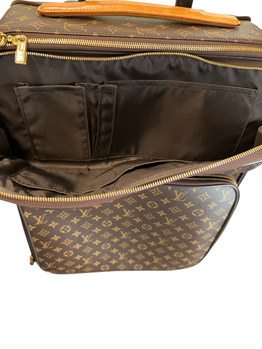 Louis Vuitton Brown & Tan Coated Canvas Leather trim Monogram Luggage Brown & Tan