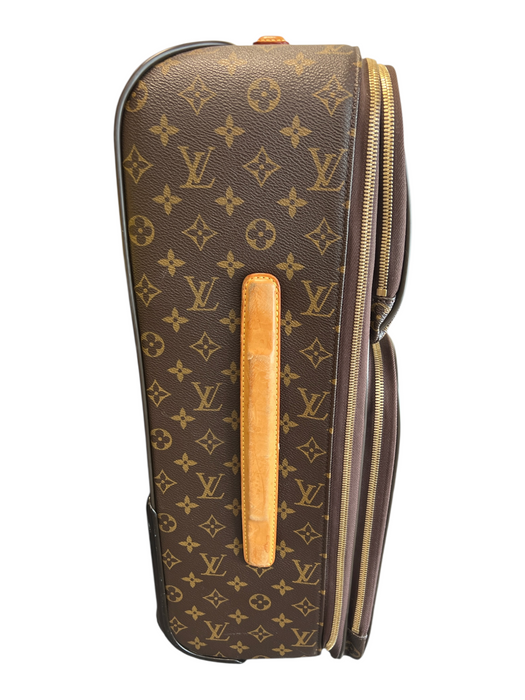 Louis Vuitton Brown & Tan Coated Canvas Leather trim Monogram Luggage Brown & Tan