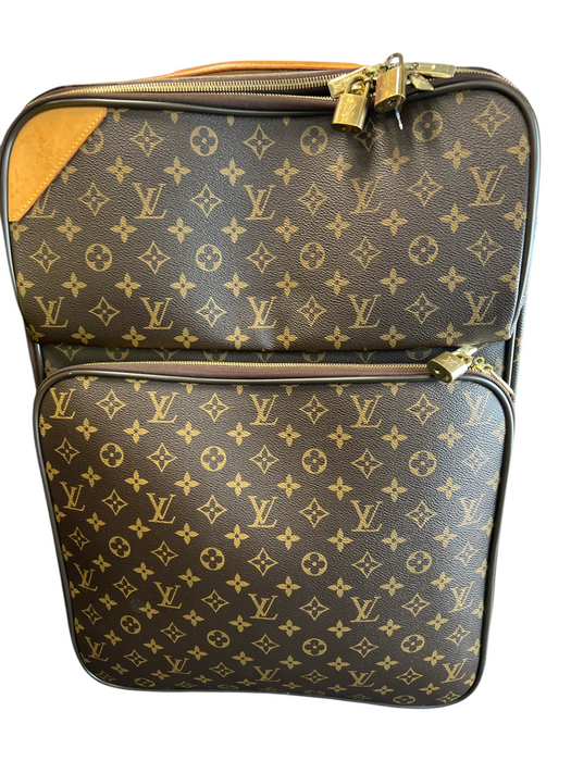 Louis Vuitton Brown & Tan Coated Canvas Leather trim Monogram Luggage Brown & Tan