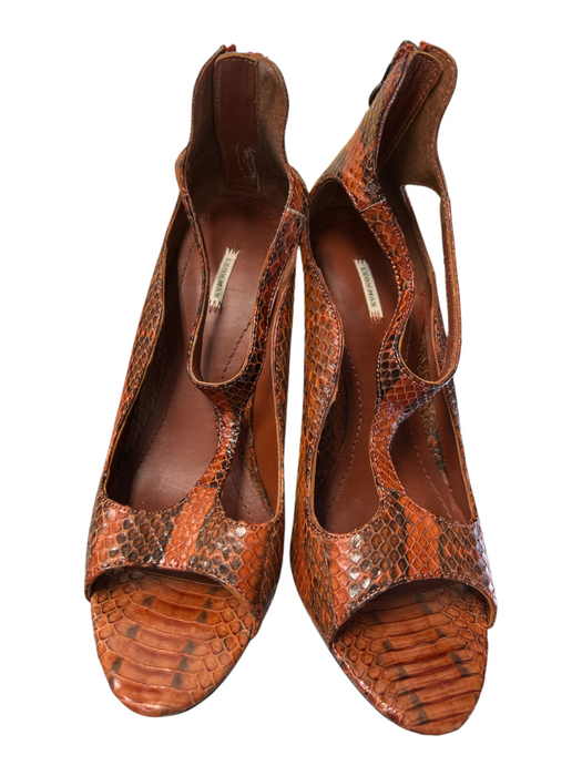 Leon Max Shoe Size 6 1/2 Orange Reptile Zip Up Ankle Inverted Open Toe Shoes Orange / 6 1/2