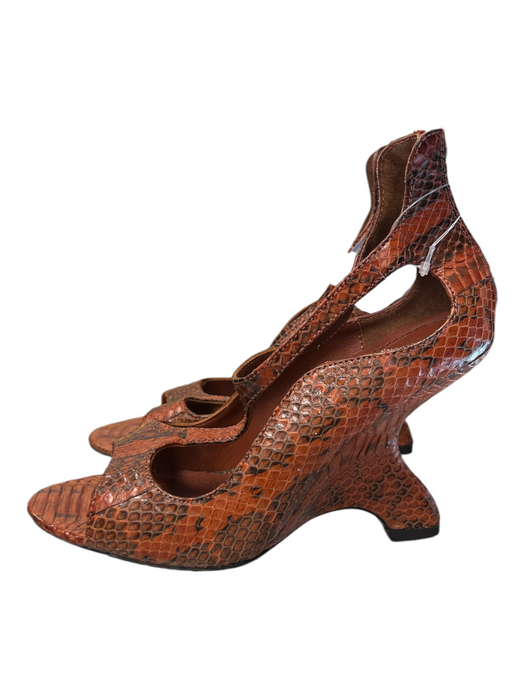Leon Max Shoe Size 6 1/2 Orange Reptile Zip Up Ankle Inverted Open Toe Shoes Orange / 6 1/2