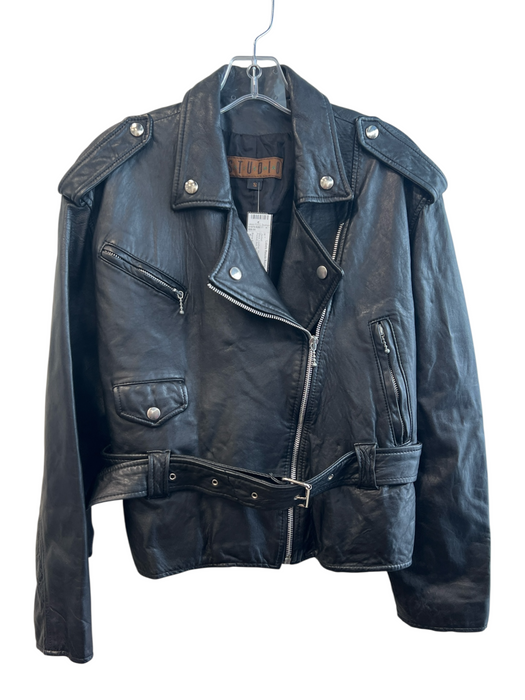 Siena Studio Size Small Black Leather Silver Hardware Zip Pocket Belt Jacket Black / Small