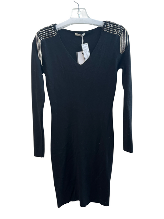 Enzoria Size TU Black Viscose Blend Rhinestone Detail Shoulder Detail Dress Black / TU