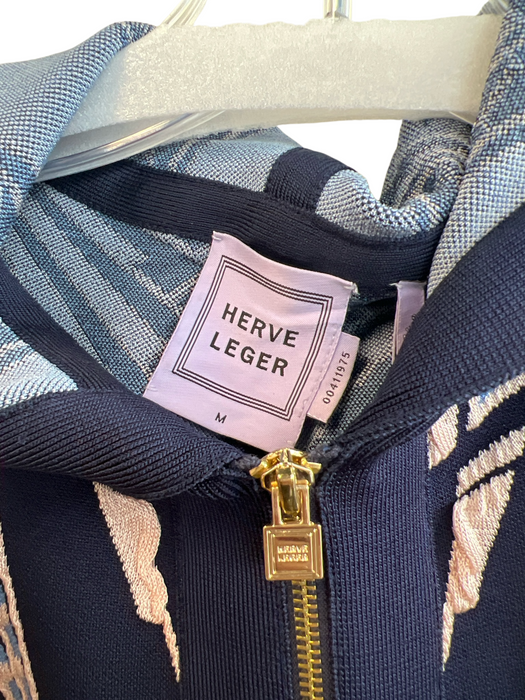 Herve Leger Size Medium Navy, Blue & Pink Rayon Blend Hood Sleeveless Jacket Navy, Blue & Pink / Medium
