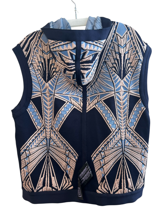 Herve Leger Size Medium Navy, Blue & Pink Rayon Blend Hood Sleeveless Jacket Navy, Blue & Pink / Medium