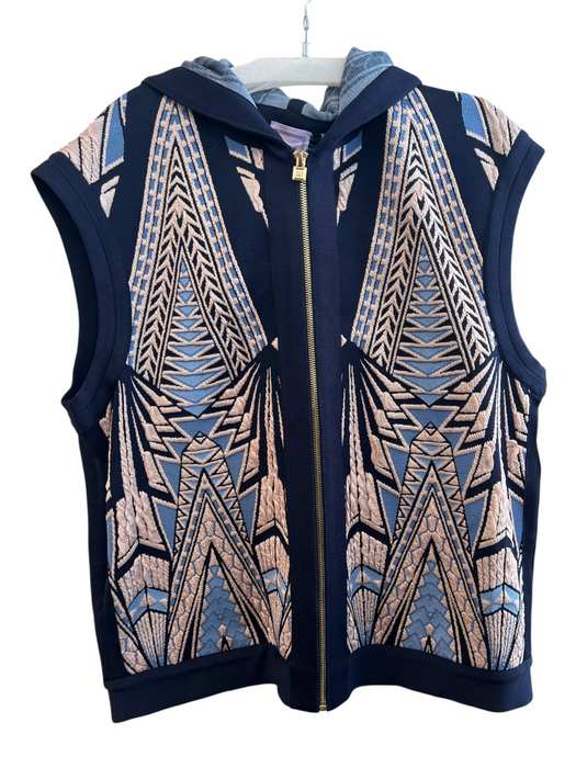 Herve Leger Size Medium Navy, Blue & Pink Rayon Blend Hood Sleeveless Jacket Navy, Blue & Pink / Medium