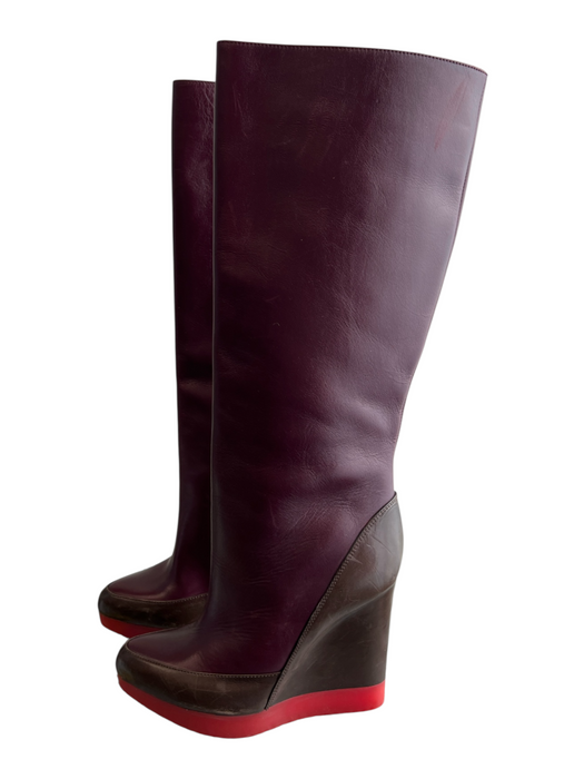 Jill Sander Shoe Size 36 Maroon & Brown Leather Gum sole Knee High Wedge Boots Maroon & Brown / 36