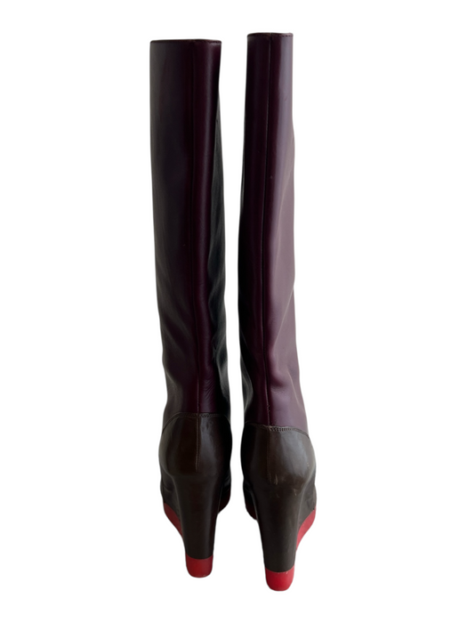Jill Sander Shoe Size 36 Maroon & Brown Leather Gum sole Knee High Wedge Boots Maroon & Brown / 36