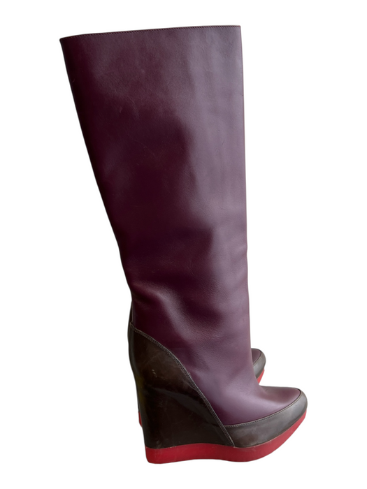 Jill Sander Shoe Size 36 Maroon & Brown Leather Gum sole Knee High Wedge Boots Maroon & Brown / 36