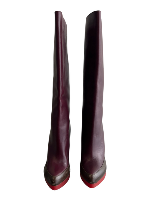 Jill Sander Shoe Size 36 Maroon & Brown Leather Gum sole Knee High Wedge Boots Maroon & Brown / 36