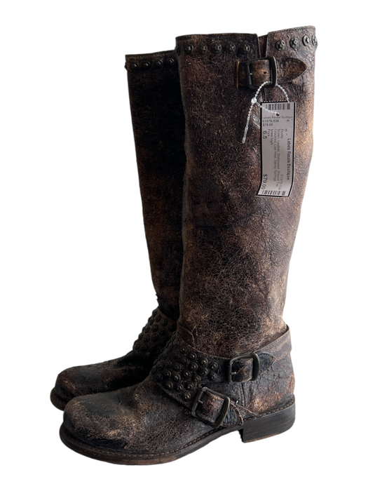 Frye Shoe Size 6.5 Brown Leather Distressed Round Toe Crackled Low Heel Boots Brown / 6.5