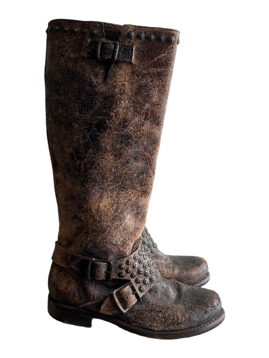 Frye Shoe Size 6.5 Brown Leather Distressed Round Toe Crackled Low Heel Boots Brown / 6.5
