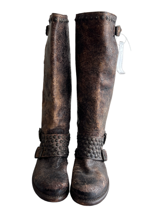 Frye Shoe Size 6.5 Brown Leather Distressed Round Toe Crackled Low Heel Boots Brown / 6.5