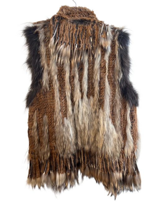 Mitchie's Size One Size Brown & Tan Rabbit Fringe Sleeveless Vest Brown & Tan / One Size