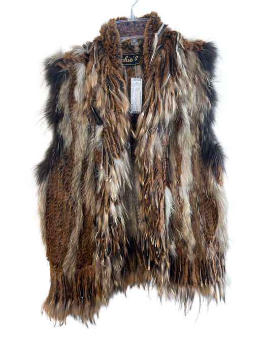Mitchie's Size One Size Brown & Tan Rabbit Fringe Sleeveless Vest Brown & Tan / One Size