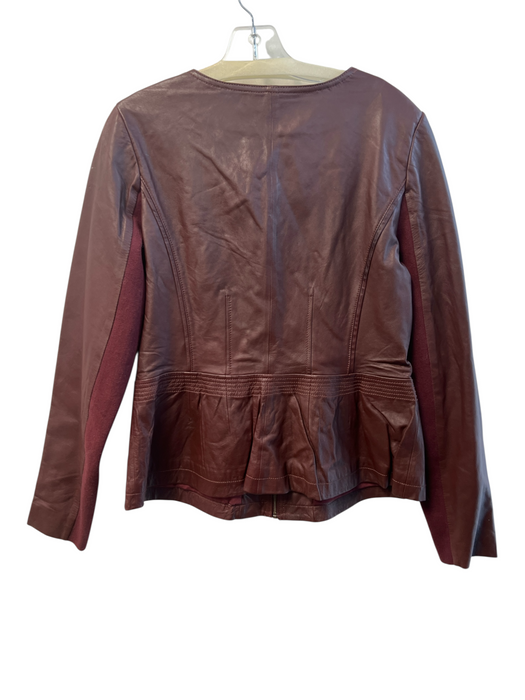 Hinge Size 1 Maroon Leather Front Zip Round Neck Stretch Panel Jacket Maroon / 1