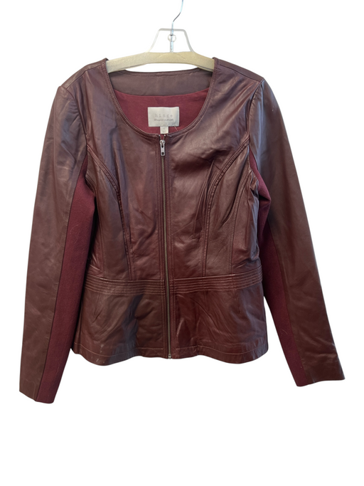 Hinge Size 1 Maroon Leather Front Zip Round Neck Stretch Panel Jacket Maroon / 1