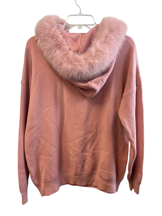 Moewy Size One Size Pink Polyester Detachable Fur Trim Half Zip Hoodie Pink / One Size