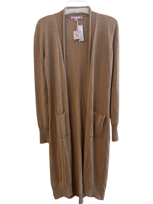 Calypso Size Medium Tan Cashmere Long Sleeve Open Front Side Slits Long Sweater Tan / Medium