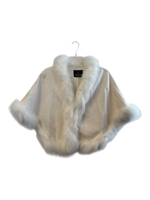Volare New York White Cashmere Hook & Eye closure Fur Trim short Caplet Cape White / One Size