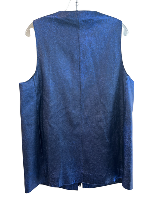 Elie Tahari Size One Size Blue & Black Metallic Fox Fur No Collar Mid Thigh Vest Blue & Black / One Size