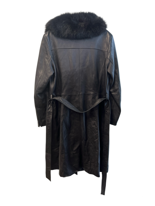 Katherine Kelly Size Est L Black Lambskin Leather Detachable Fur Trim Belt Coat Black / Est L