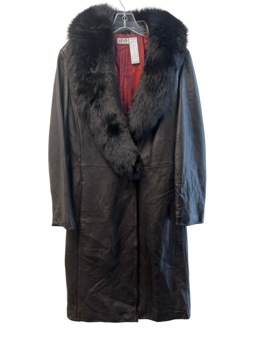 Katherine Kelly Size Est L Black Lambskin Leather Detachable Fur Trim Belt Coat Black / Est L