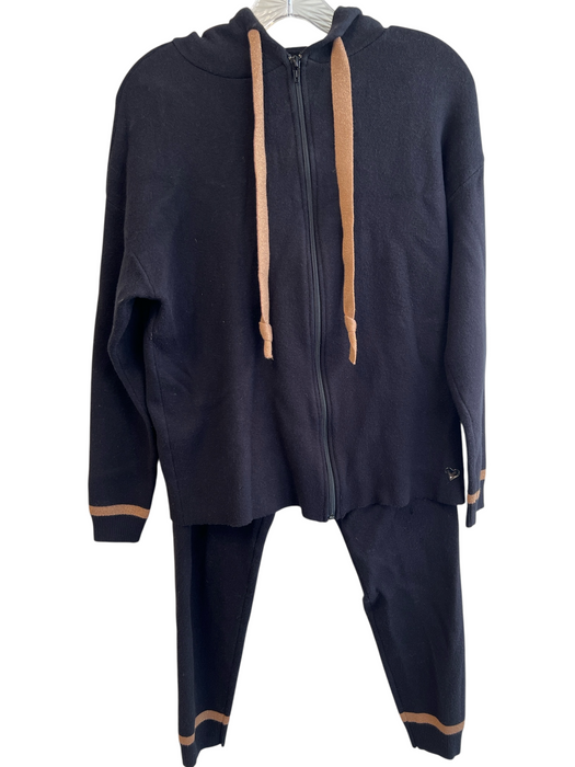 Bluoltre Size S/M Black Viscose Jogger Hoodie Front Zip Pants Set Black / S/M