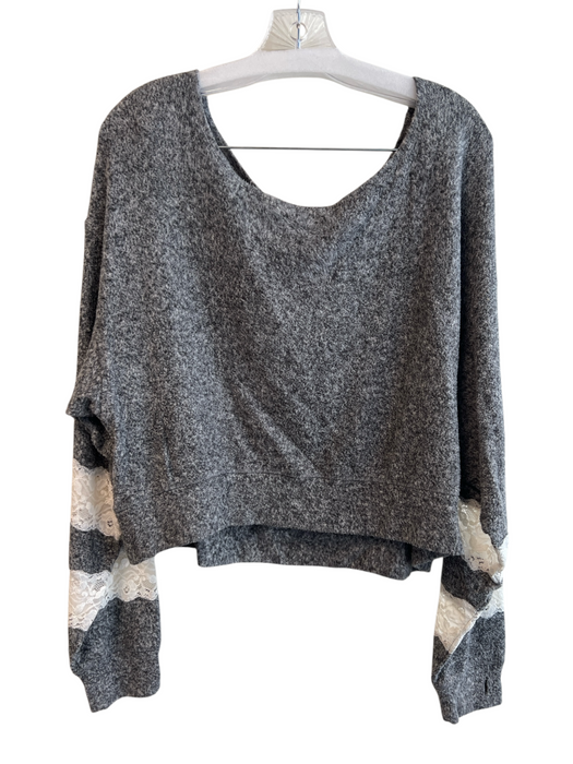 The Kooples SPORT Size 2 Gray & White Viscose Lace Accents Wide Neck Pants Set Gray & White / 2