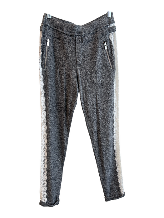 The Kooples SPORT Size 2 Gray & White Viscose Lace Accents Wide Neck Pants Set Gray & White / 2