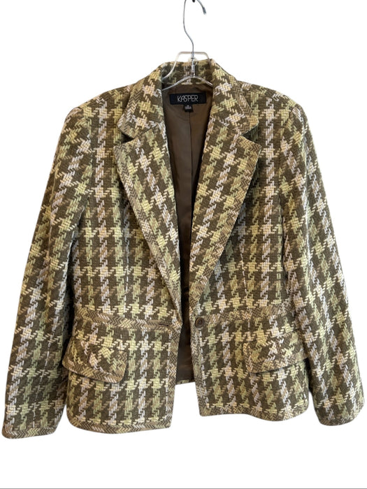Kasper Size 14 Brown & Green Acrylic Blend Houndstooth Lapel Jacket Brown & Green / 14