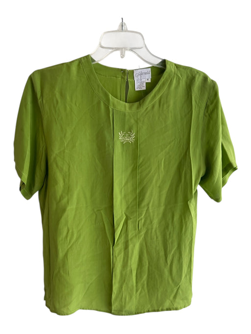 Karnold Size M Green Silk Shoulder Pads Stich Detail Round Neck short sleeve Top Green / M