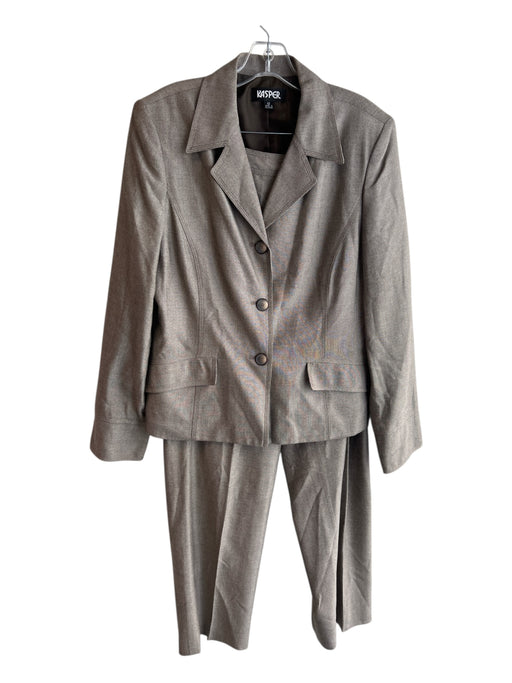 Kasper Size 12 Beige Rayon Full Length Long Sleeve Pockets Button Down Pant Set Beige / 12