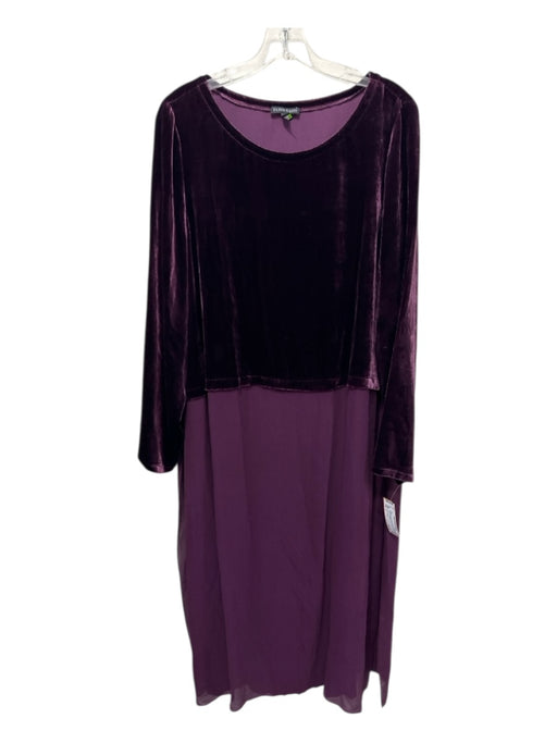 Eileen Fisher Size L Purple Tencel Velvet Long Sleeve Semi Sheer Dress Purple / L