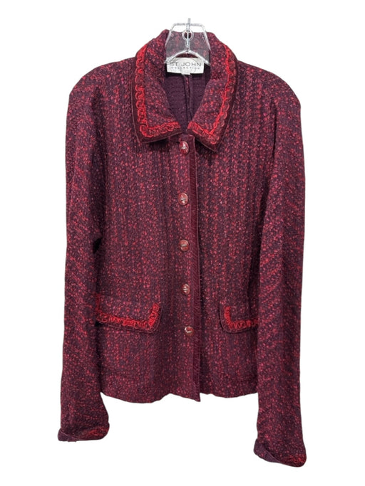 St John Collection Size XL Purple & Red Wool Blend Speckled Velvet Trim Jacket Purple & Red / XL