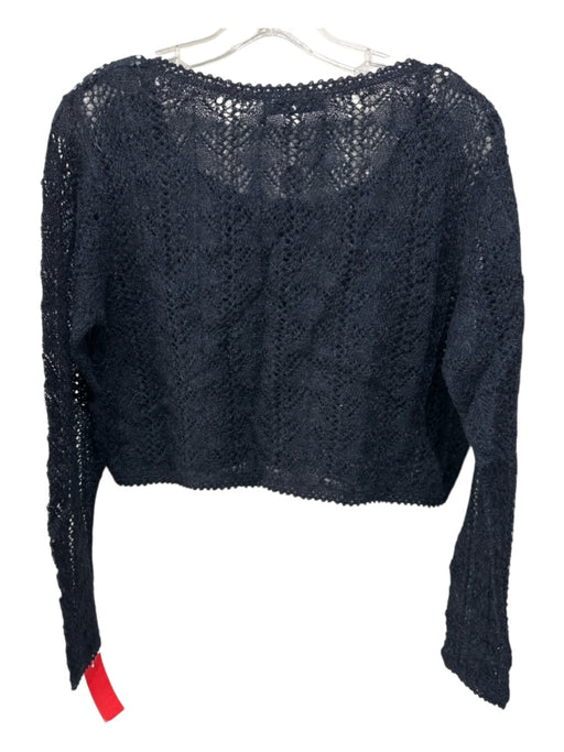 Peruvian Connection Size XL Black Baby Alpaca Open Knit Button Crop Cardigan Black / XL