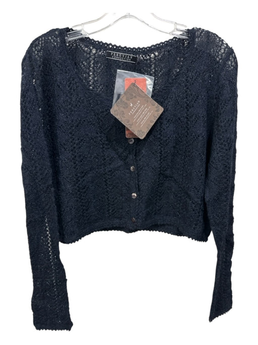 Peruvian Connection Size XL Black Baby Alpaca Open Knit Button Crop Cardigan Black / XL