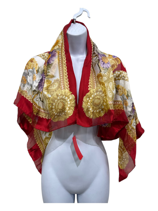 D'estree Red, Gold, Purple, White Silk Floral Square scarf Red, Gold, Purple, White / L