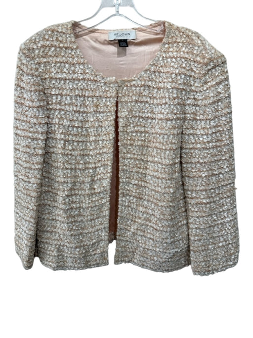 St John Collection Size 10 Pink & White Print Rayon & Acetate Blend Tweed Jacket Pink & White Print / 10