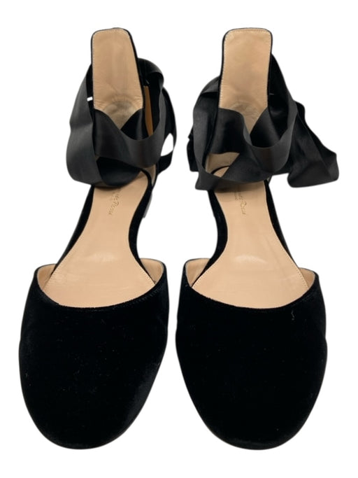 Gianvito Rossi Shoe Size 41.5 Black Velvet round toe Ankle Tie D'orsay Flats Black / 41.5