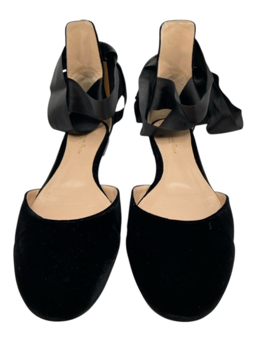 Gianvito Rossi Shoe Size 41.5 Black Velvet round toe Ankle Tie D'orsay Flats Black / 41.5