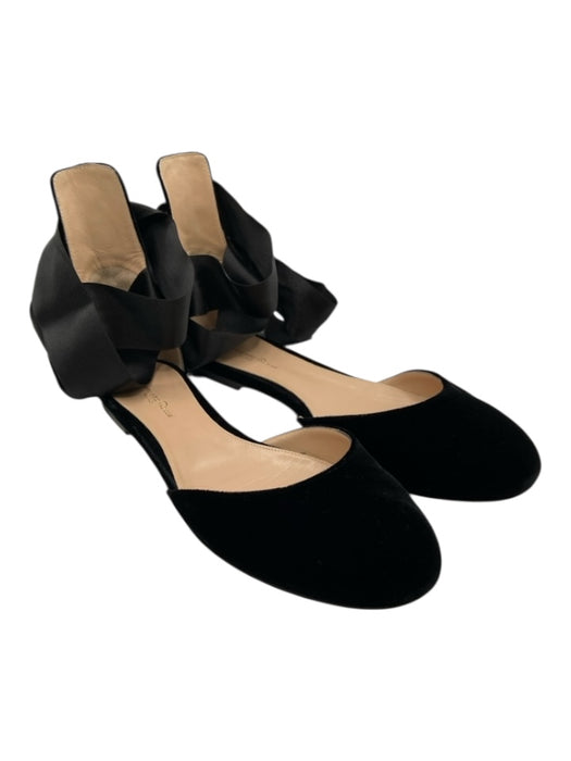 Gianvito Rossi Shoe Size 41.5 Black Velvet round toe Ankle Tie D'orsay Flats Black / 41.5