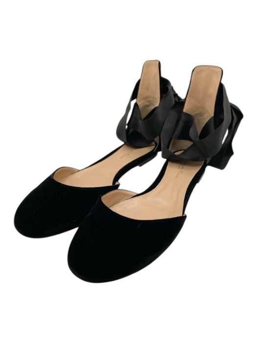 Gianvito Rossi Shoe Size 41.5 Black Velvet round toe Ankle Tie D'orsay Flats Black / 41.5
